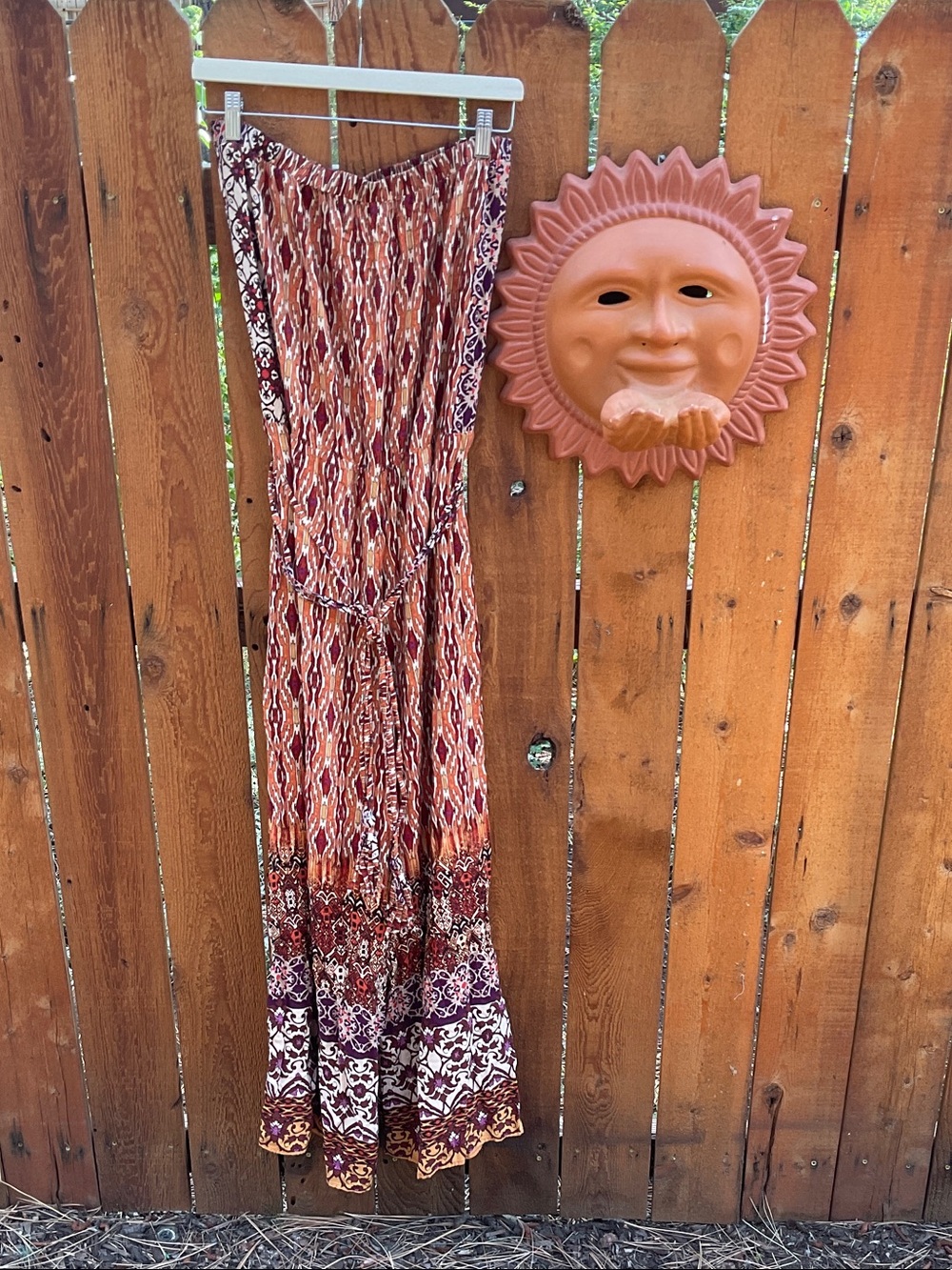 MSK Strapless Boho Maxi Jumpsuit in Rust & Purple